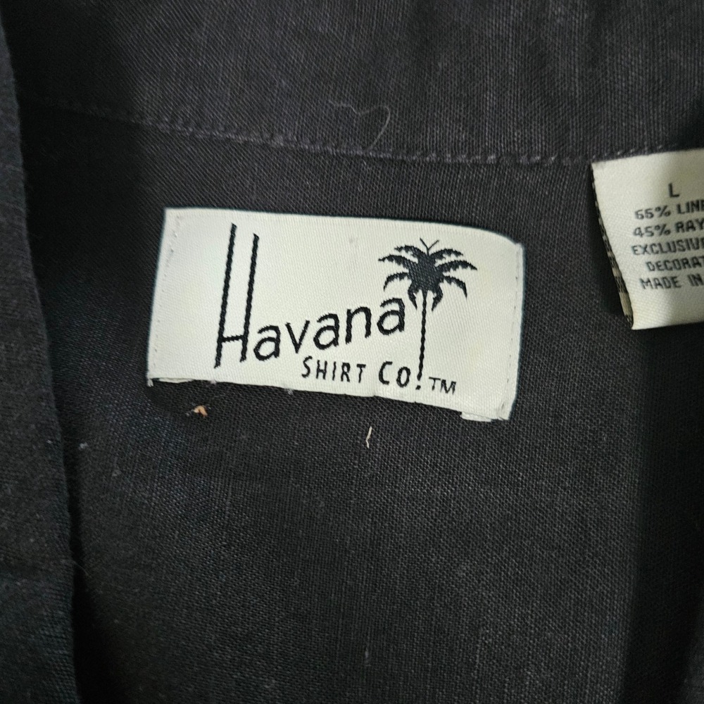 Havana Shirt Co Mens Large Black Linen Rayon Embroidered Palm Tree Bowling Shirt - Picture 5 of 7